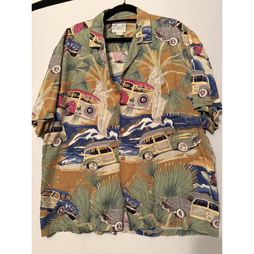 Classic Cars VTG Diamond Head Sportwear Hawaiian Aloha Shirt L Tropical Hot Rods